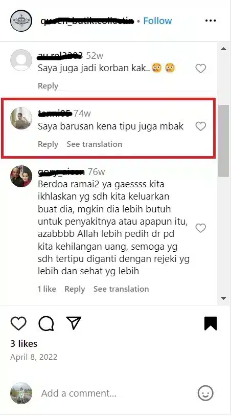 Contoh Template Komentar Negatif Penipu