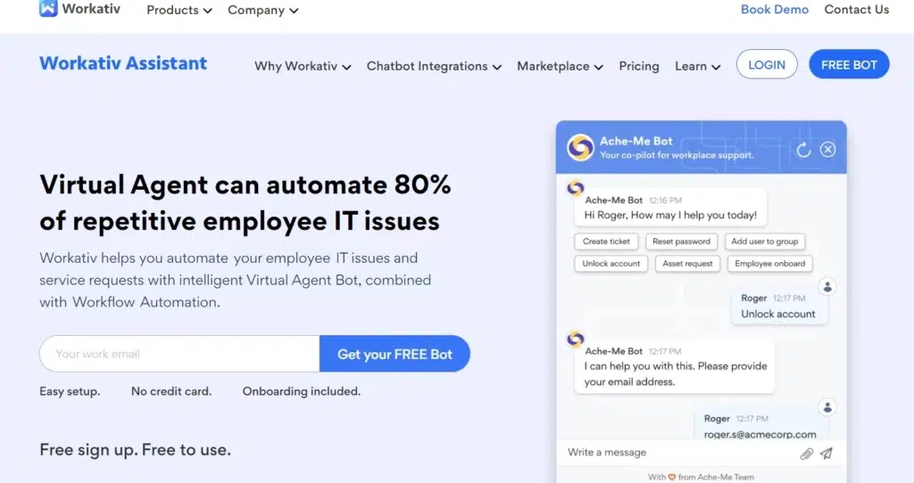 Chatbot service desk software_Workativ