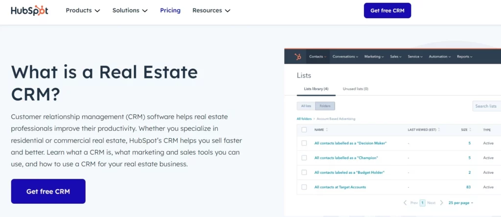 Software CRM terbaik untuk real estate -Hubspot